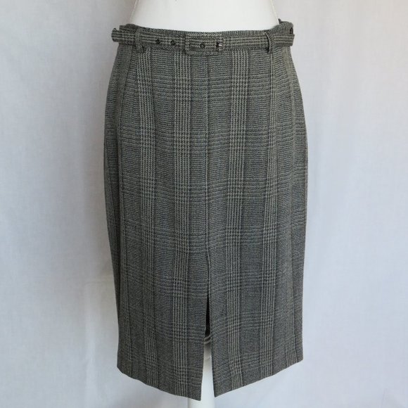 Petite Sophisticate Women’s Grey Pencil Belted Striped Lana Wool Skirt P - Picture 1 of 11
